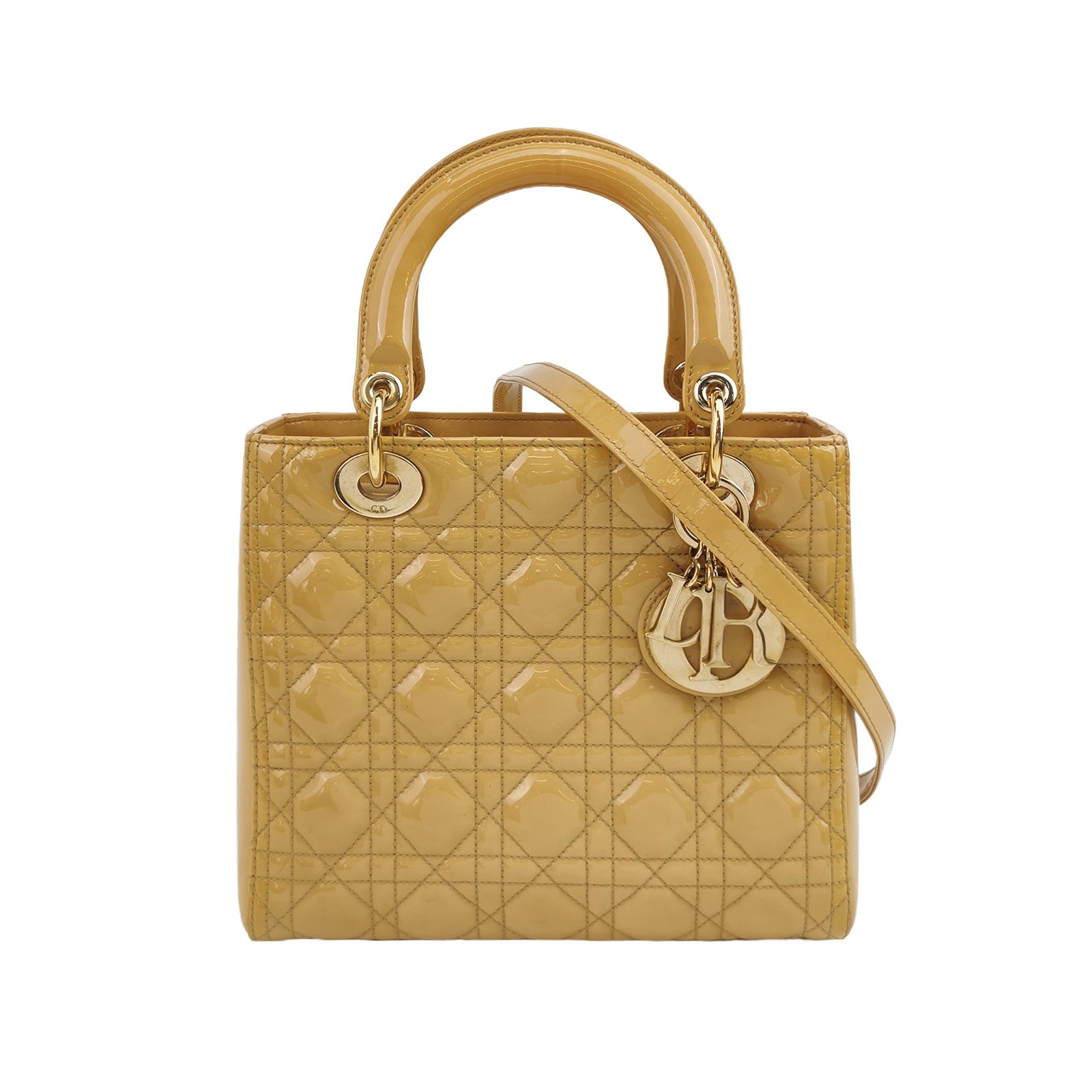 Borsa Lady Dior in pelle verniciata beige