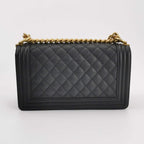Borsa Boy Media in caviar nero in pelle