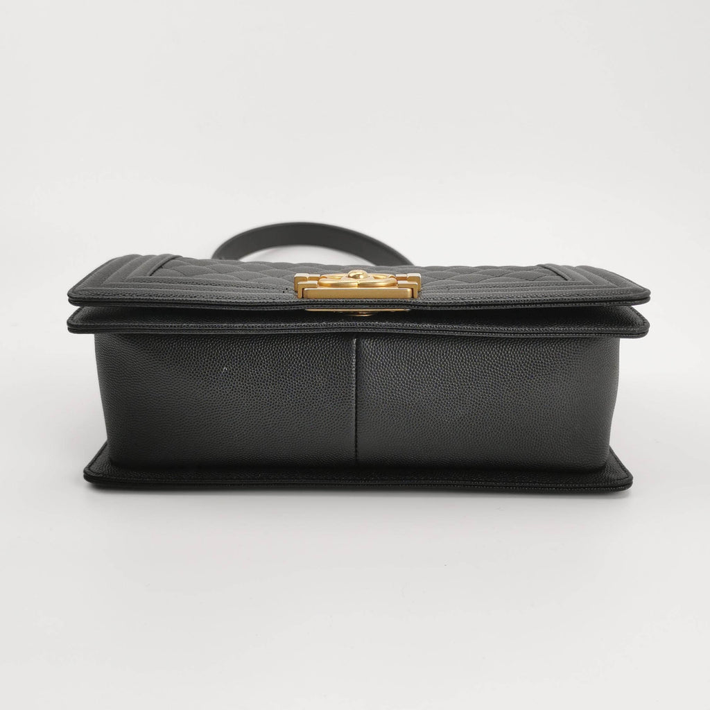 Borsa Boy Media in caviar nero in pelle
