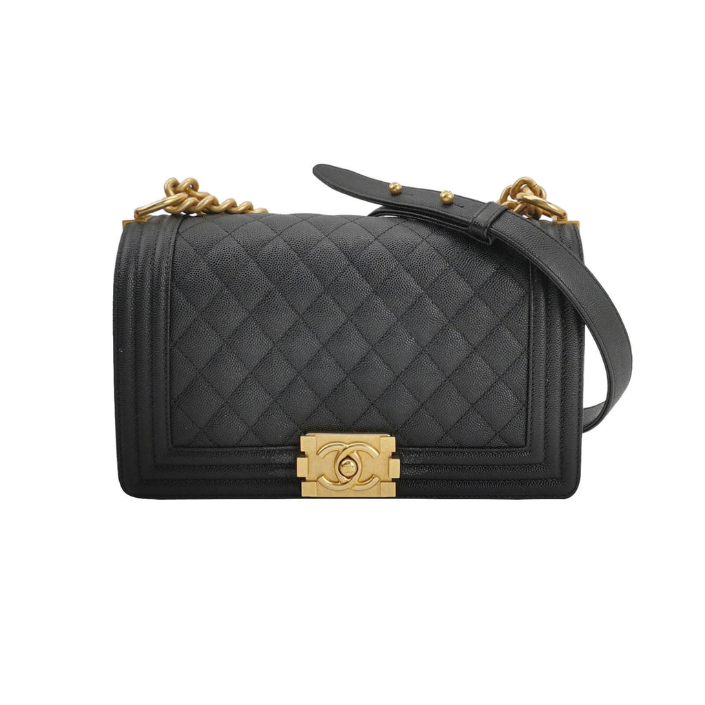 Borsa Boy Media in caviar nero in pelle