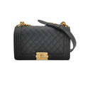 Borsa Boy Media in caviar nero in pelle