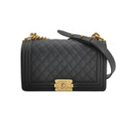 Borsa Boy Media in caviar nero in pelle