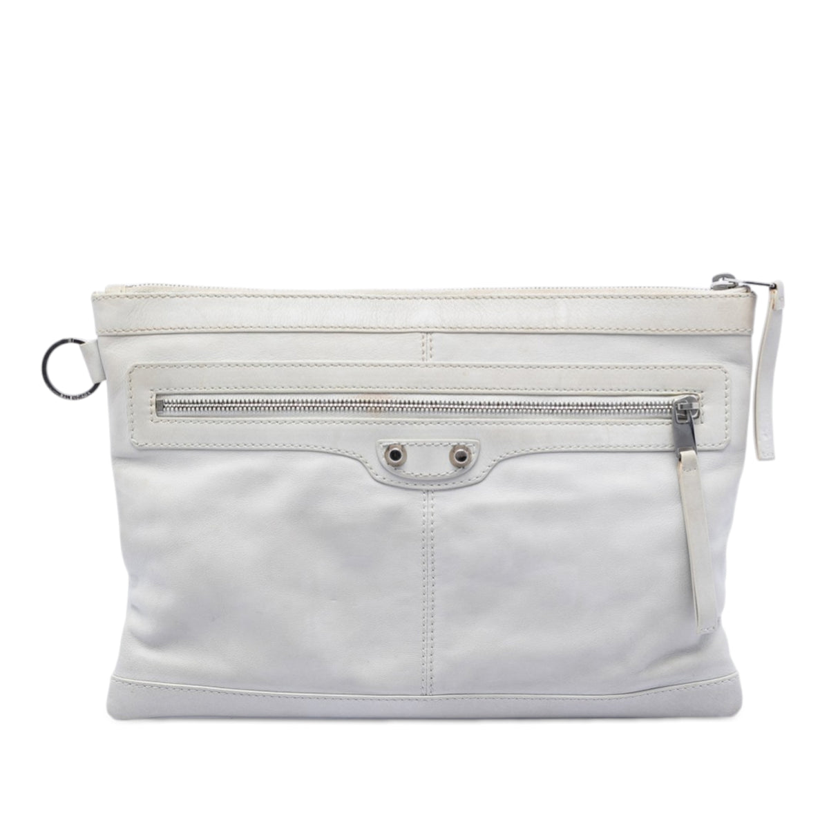 Sac Balenciaga Cuir d’agneau Motocross Classic Clip Pochette M - Blanc