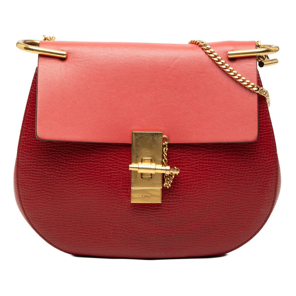 Sac Chloé Small Bicolore Smooth and Grained Cuir de veau Drew Bandoulière - Rose