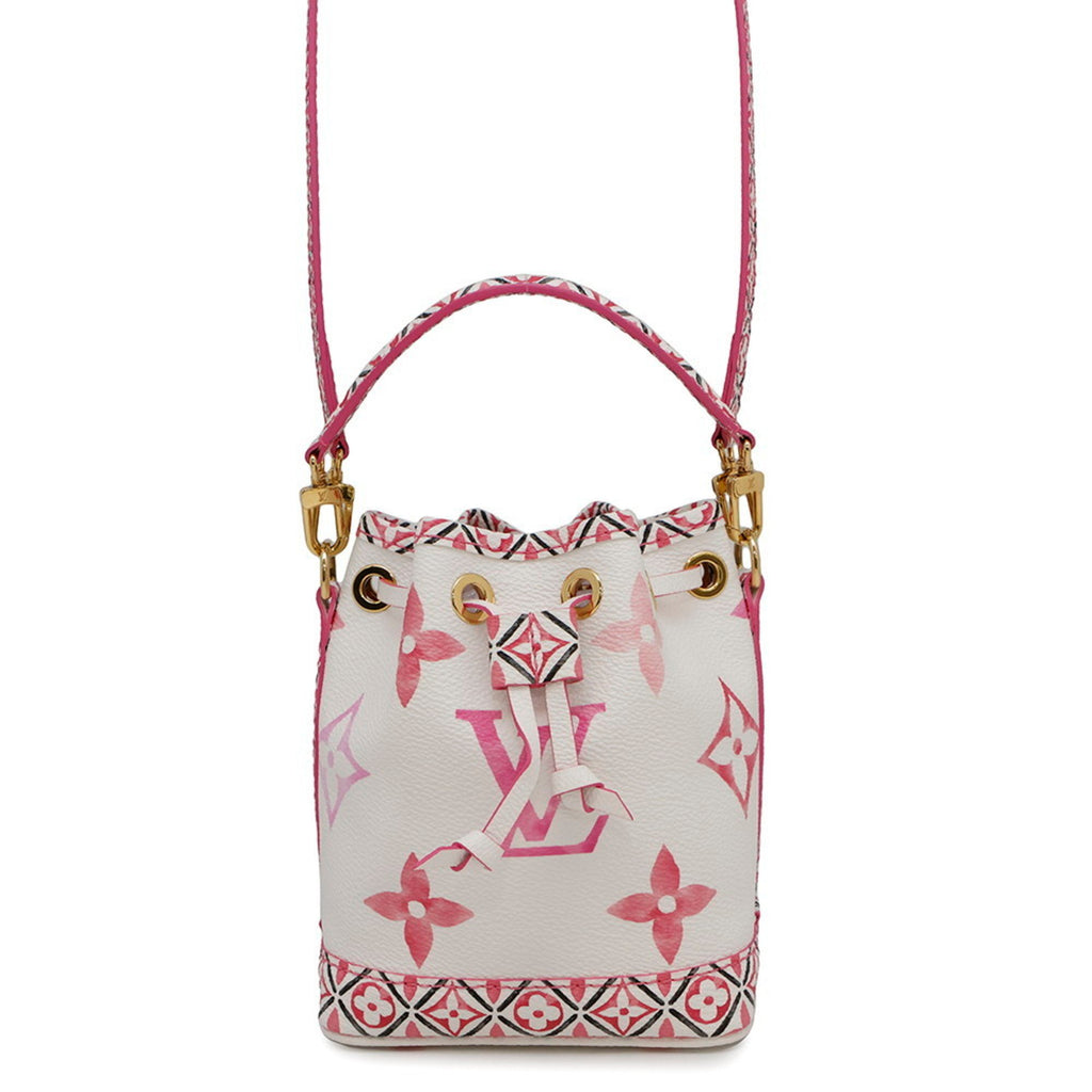 Sac Nano Noé Vintage en cuir blanc monogram rose