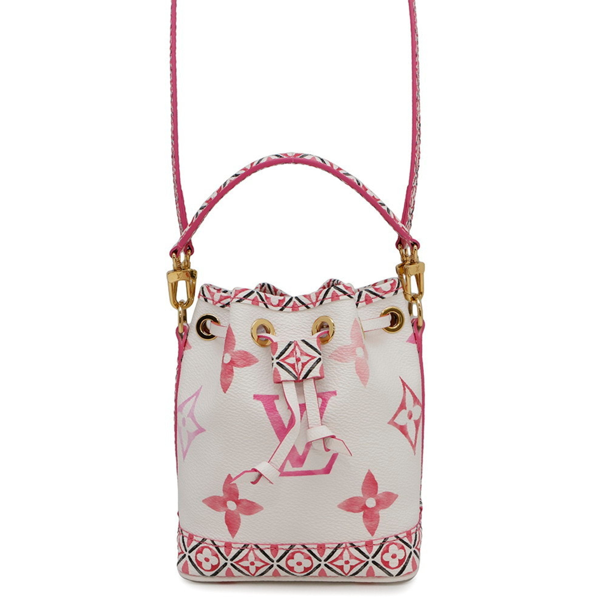 Sac Nano Noé Vintage en cuir blanc monogram rose