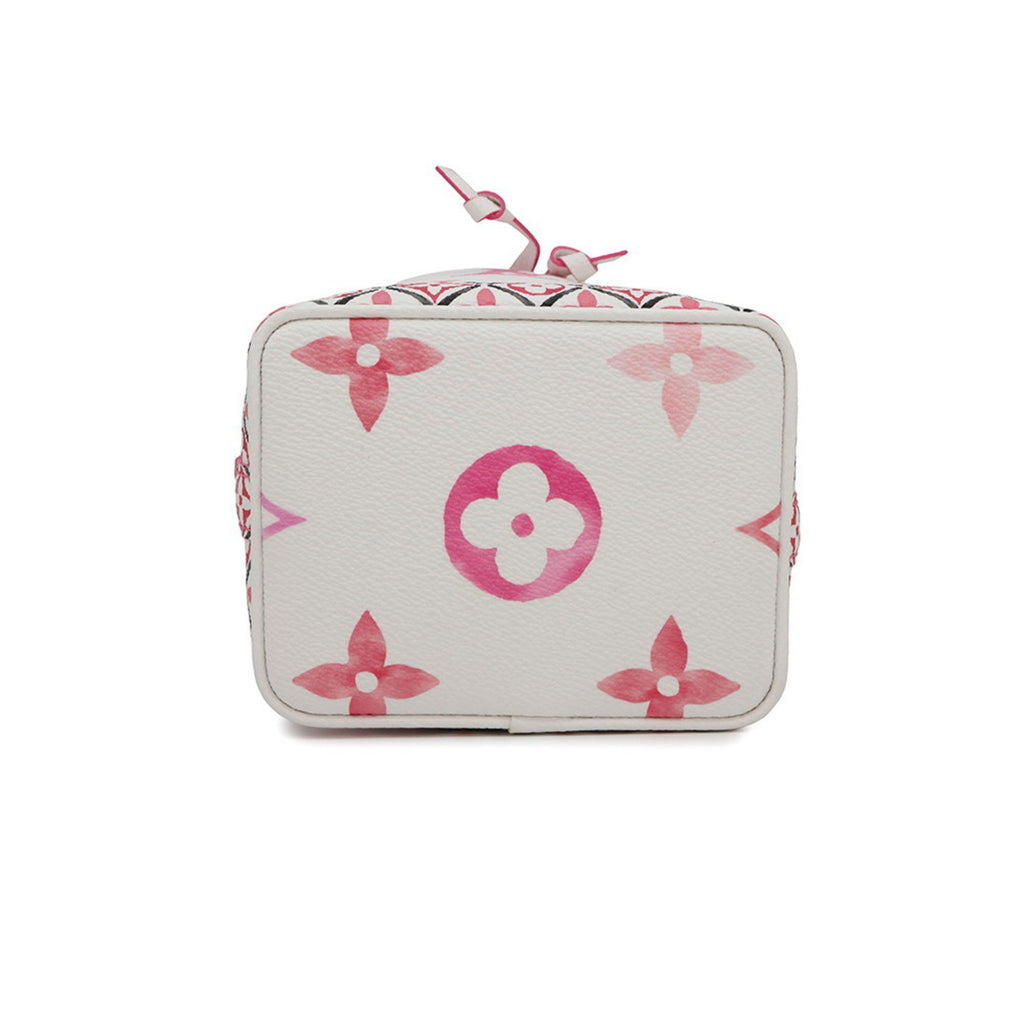 Sac Nano Noé Vintage en cuir blanc monogram rose