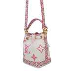 Sac Nano Noé Vintage en cuir blanc monogram rose