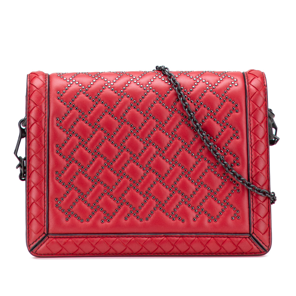 Sac Bottega Veneta Nappa Intrecciato Microstud Montebello Bandoulière - Rouge