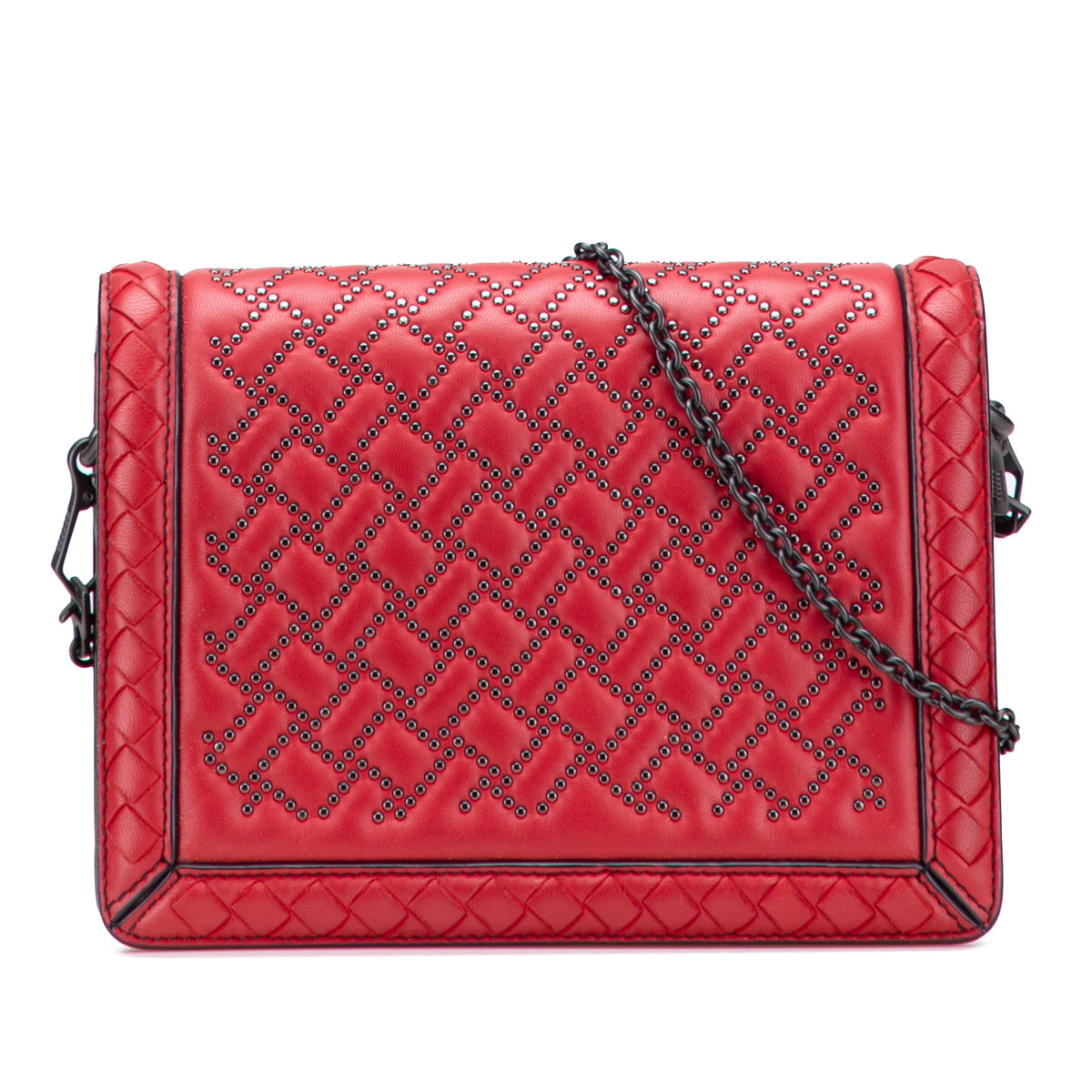 Sac Bottega Veneta Nappa Intrecciato Microstud Montebello Bandoulière - Rouge