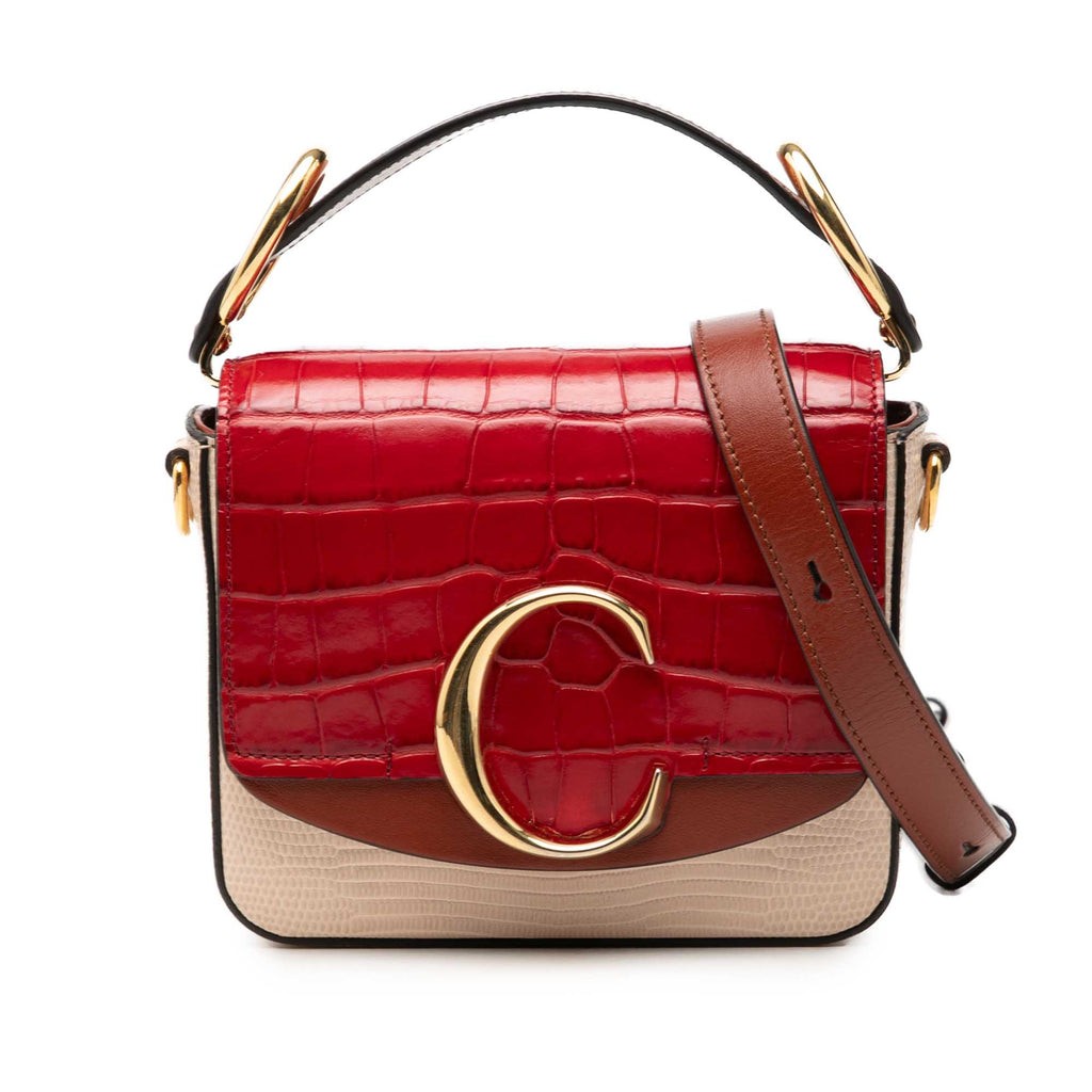 Sac Chloé Mini Bicolore Croc Embossed Cuir de veau C Sac à main - Rouge