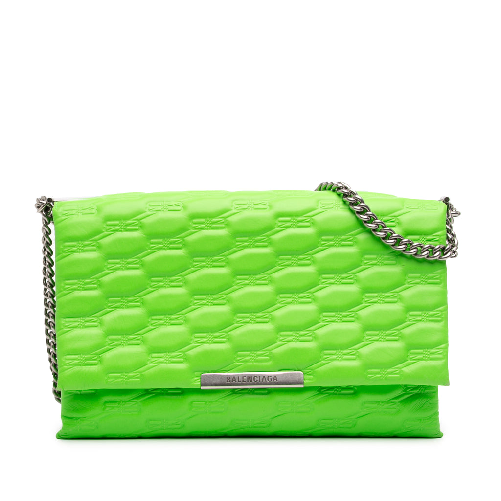Sac Balenciaga Embossed Cuir BB Monogram Chaîne Flap - Vert