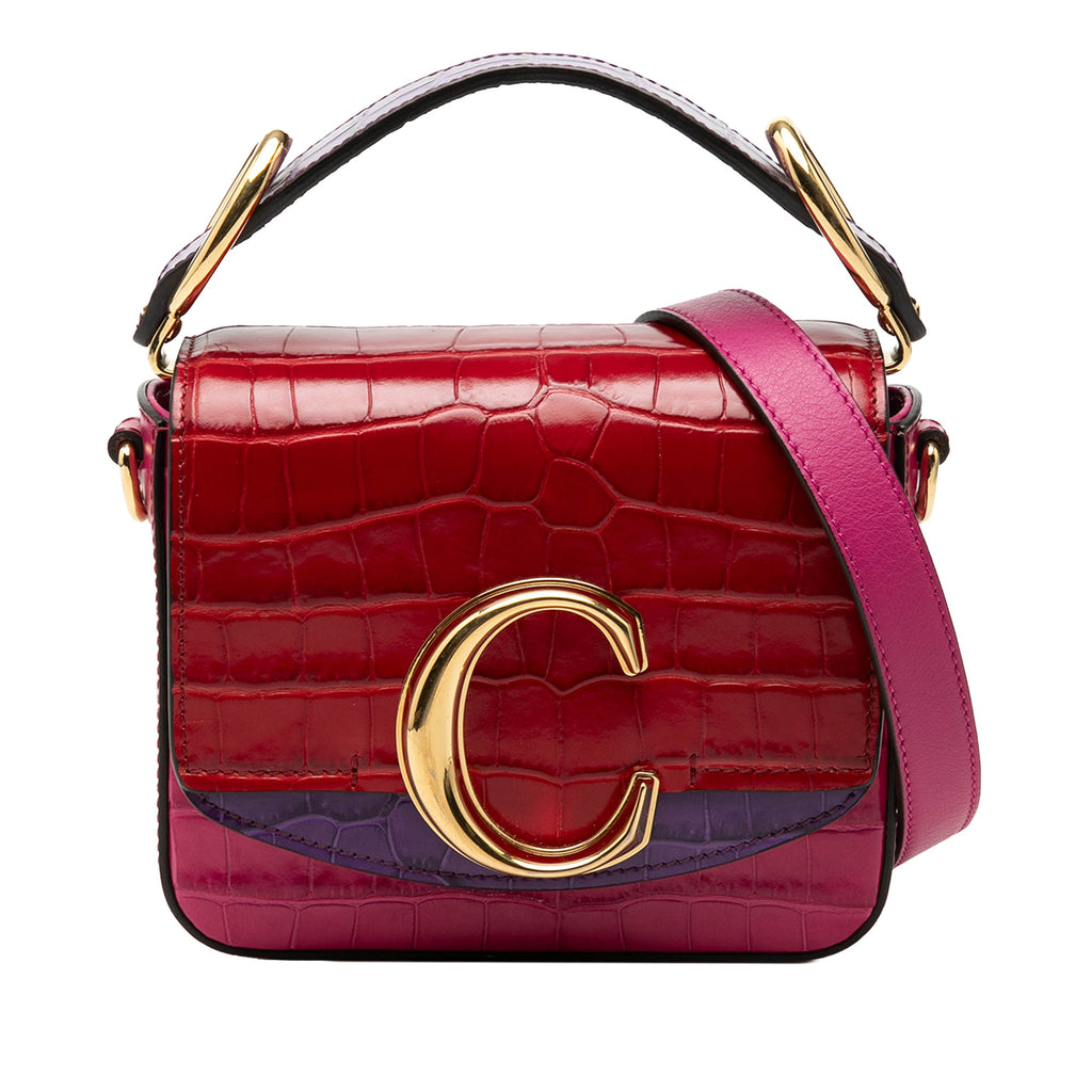 Sac Chloé Mini Tricolor Croc Embossed Cuir de veau C Sac à main - Rose