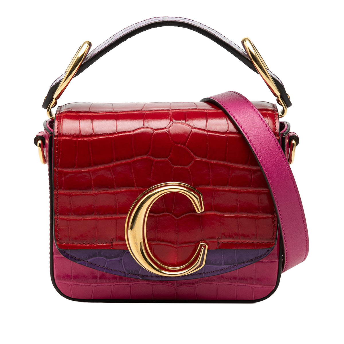 Sac Chloé Mini Tricolor Croc Embossed Cuir de veau C Sac à main - Rose