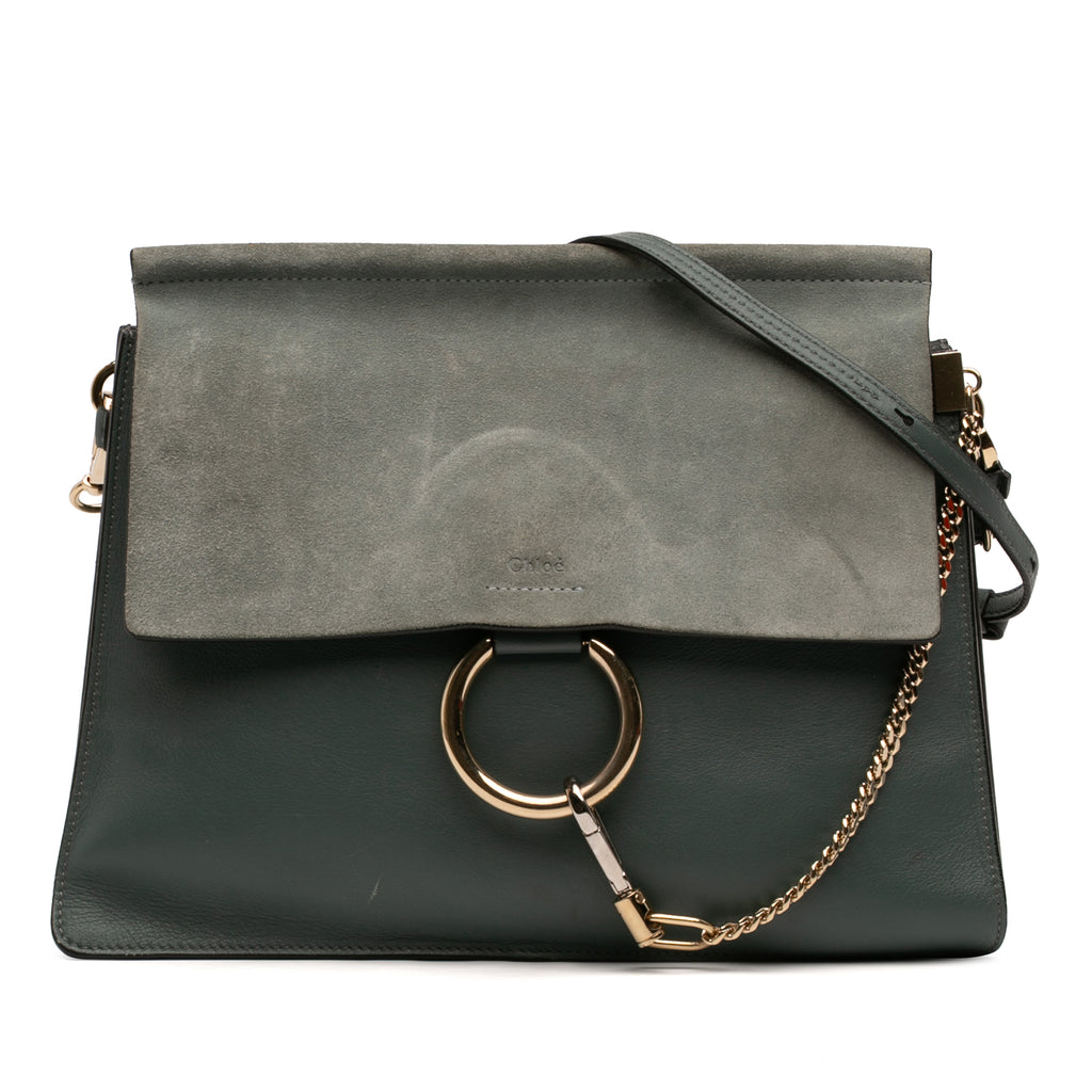 Sac Chloé Medium Cuir de veau and Daim Faye Bandoulière - Bleu