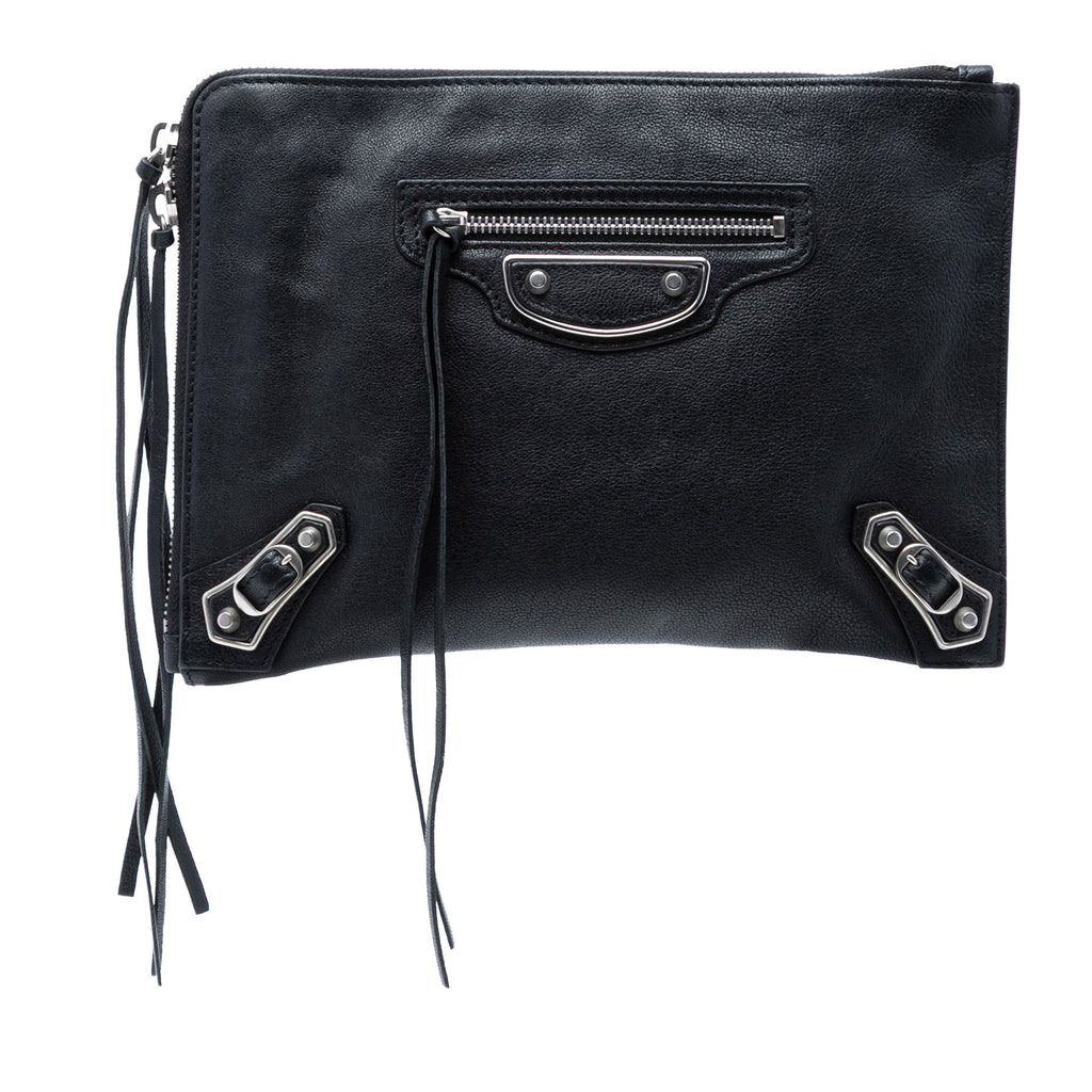 Sac Balenciaga Cuir de chèvre Motocross Classic Metallic Edge Pochette - Noir