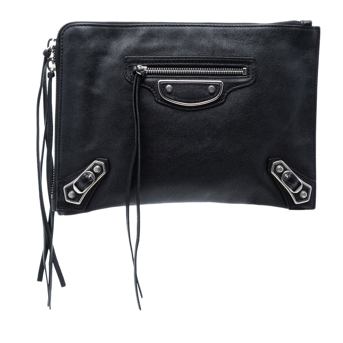 Sac Balenciaga Cuir de chèvre Motocross Classic Metallic Edge Pochette - Noir