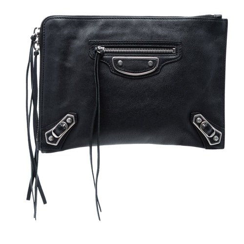 Bag Balenciaga Leather de chèvre Motocross Classic Metallic Edge Clutch - Black