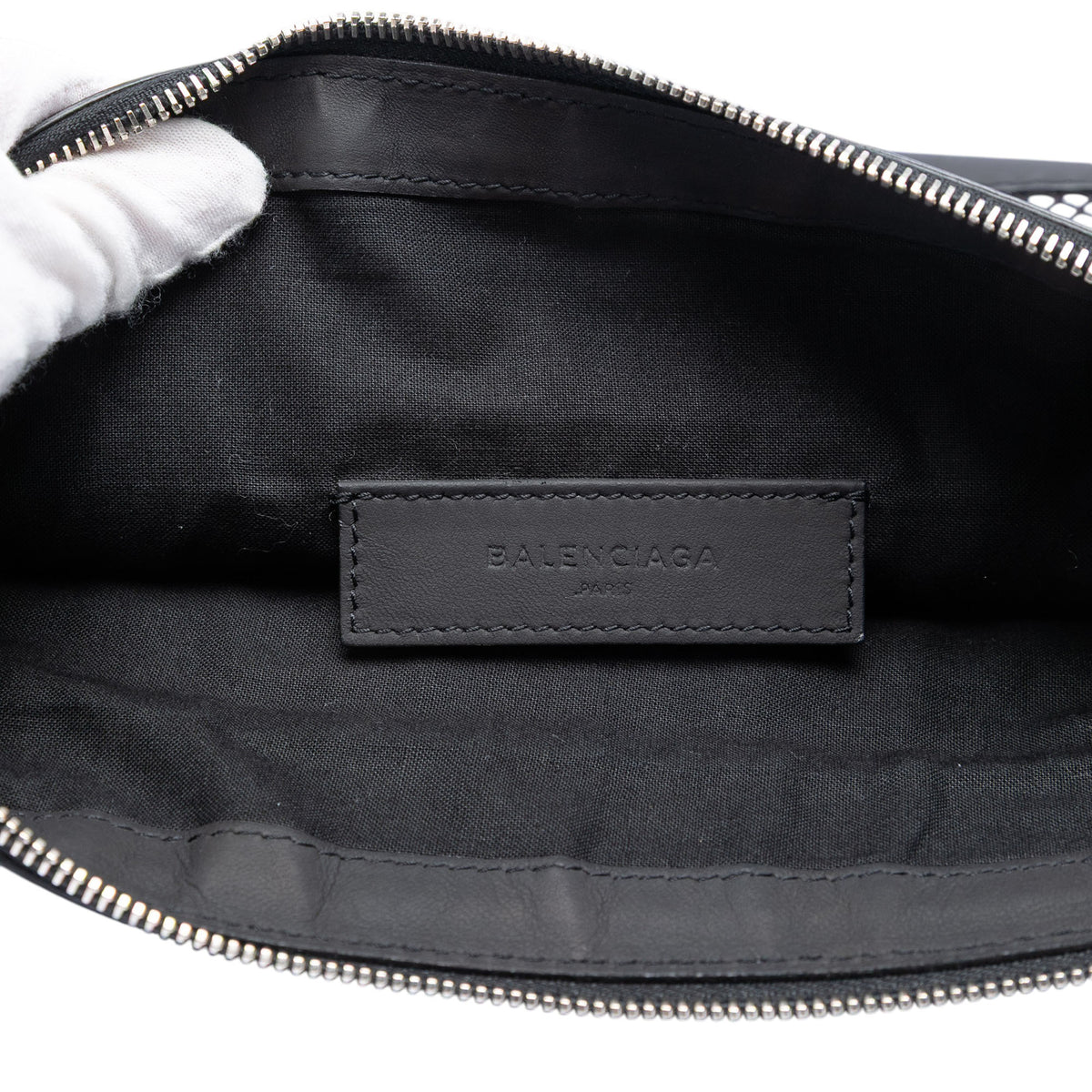 Sac Balenciaga Cuir d’agneau and Mesh Motocross Classic Clip Pochette M – photo 5