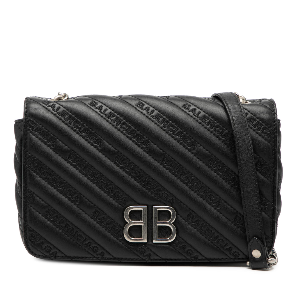 Sac Balenciaga Embossed Cuir Allover Logo BB Portefeuille chaîne - Noir