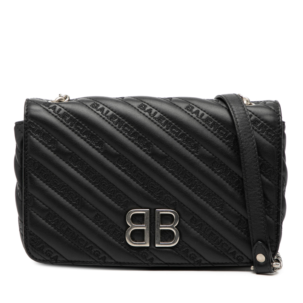 Sac Balenciaga Embossed Cuir Allover Logo BB Portefeuille chaîne - Noir