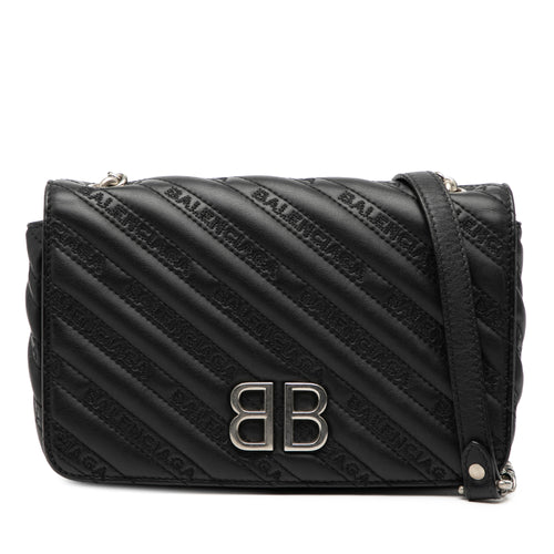 Bag Balenciaga Embossed Leather Allover Logo BB Portefeuille chaîne - Black