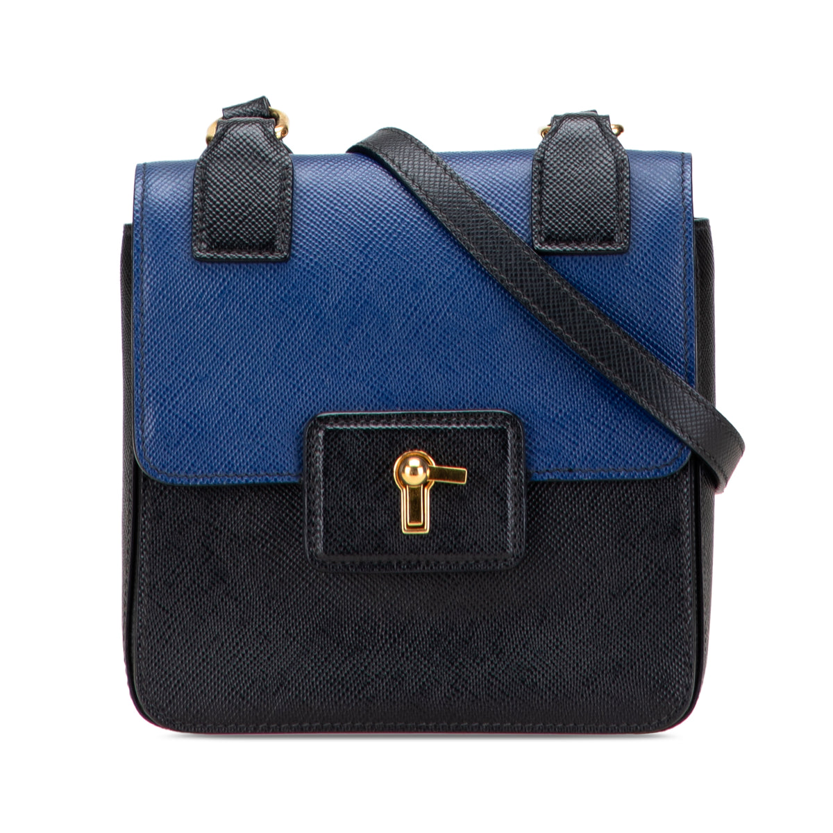 Sac Prada Bicolore Saffiano Cuir Flap Bandoulière - Noir