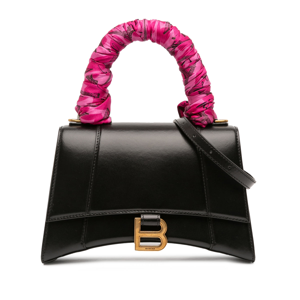 Sac Balenciaga Small Shiny Box Cuir de veau Hourglass Poignée supérieure Bag - Noir