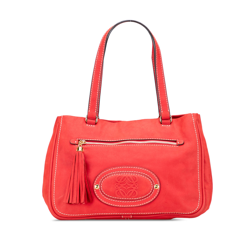 Sac Loewe Nubuck Anagram Madrid Fringe Sac porté épaule - Rouge