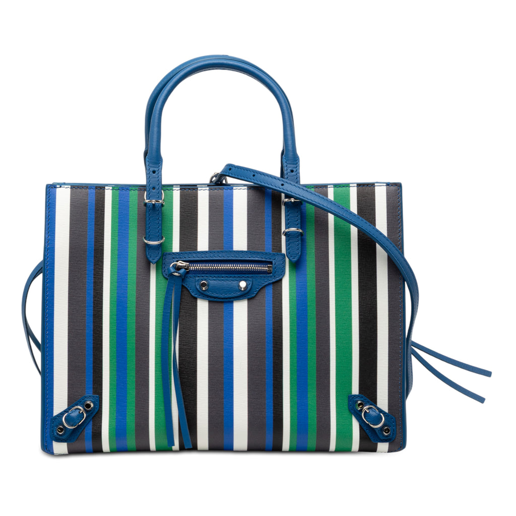 Sac Balenciaga Mini Cuir Striped Papier A6 Zip Around Sac à main - Bleu