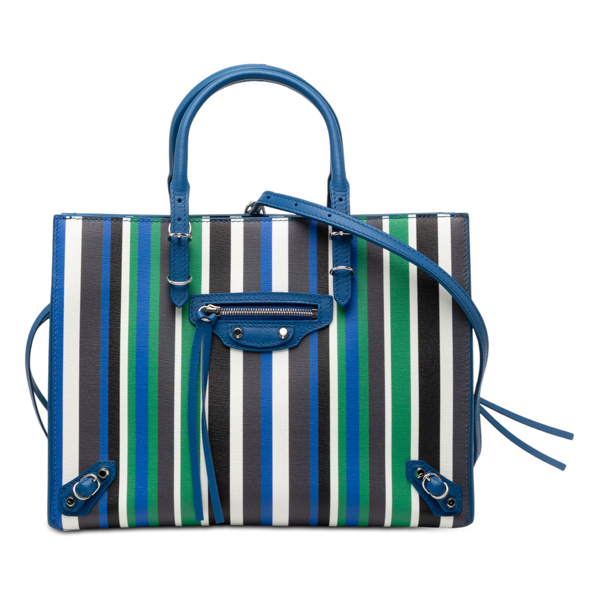 Sac Balenciaga Mini Cuir Striped Papier A6 Zip Around Sac à main - Bleu
