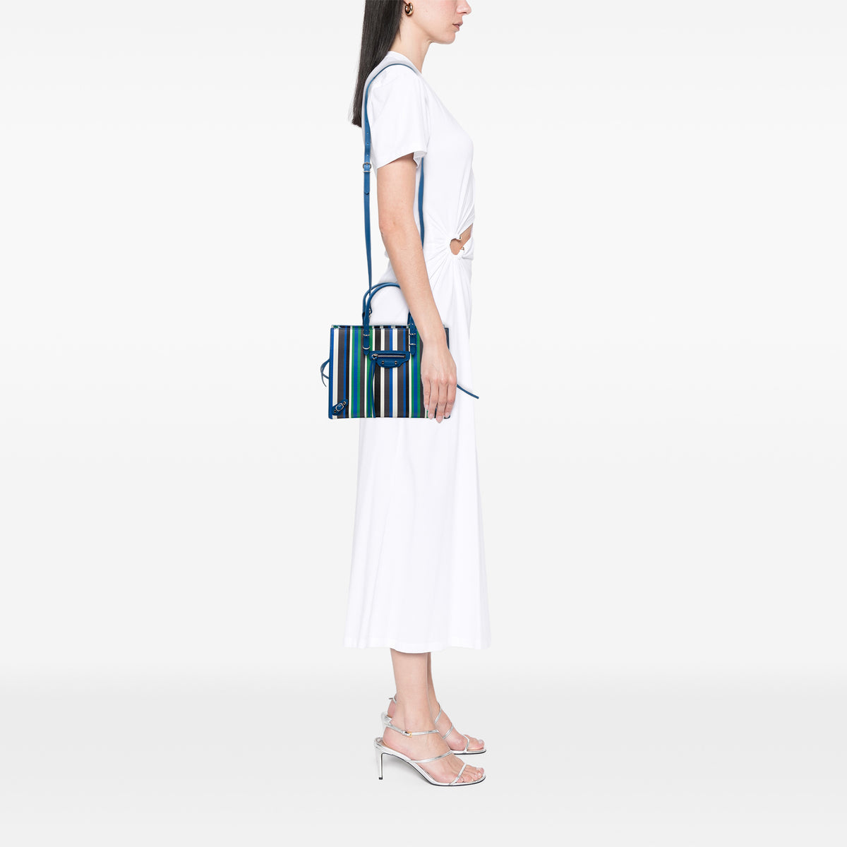 Sac Balenciaga Mini Cuir Striped Papier A6 Zip Around Sac à main – photo 7