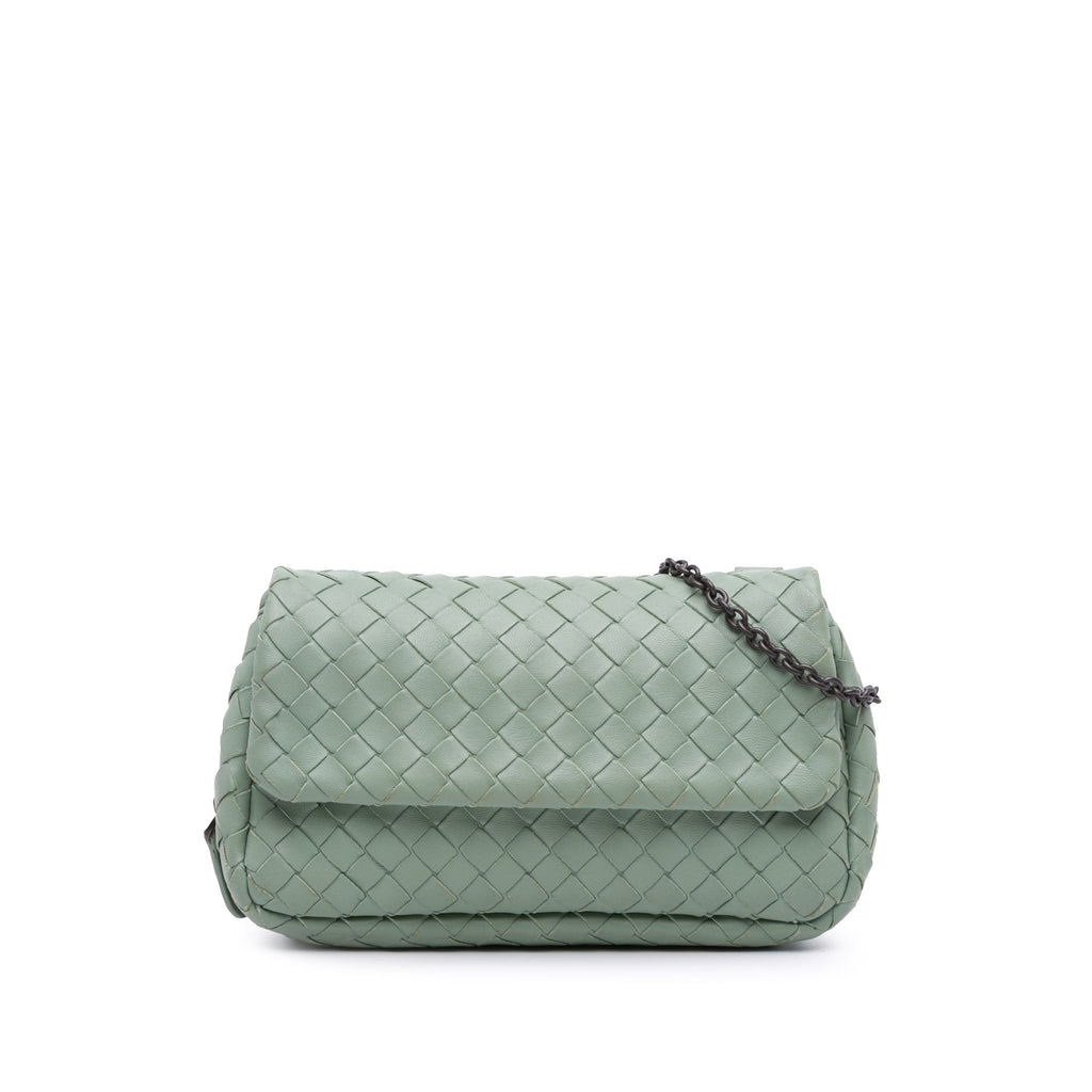 Sac Bottega Veneta Mini Nappa Intrecciato Expandable Chaîne Flap Bandoulière - Vert