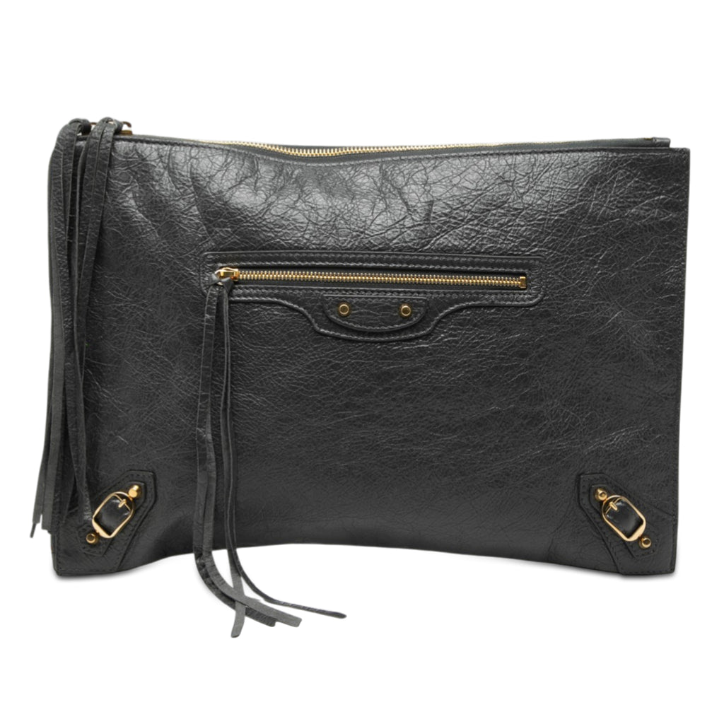 Sac Balenciaga Cuir d’agneau Motocross Classic Zip Around Flat Pochette - Gris
