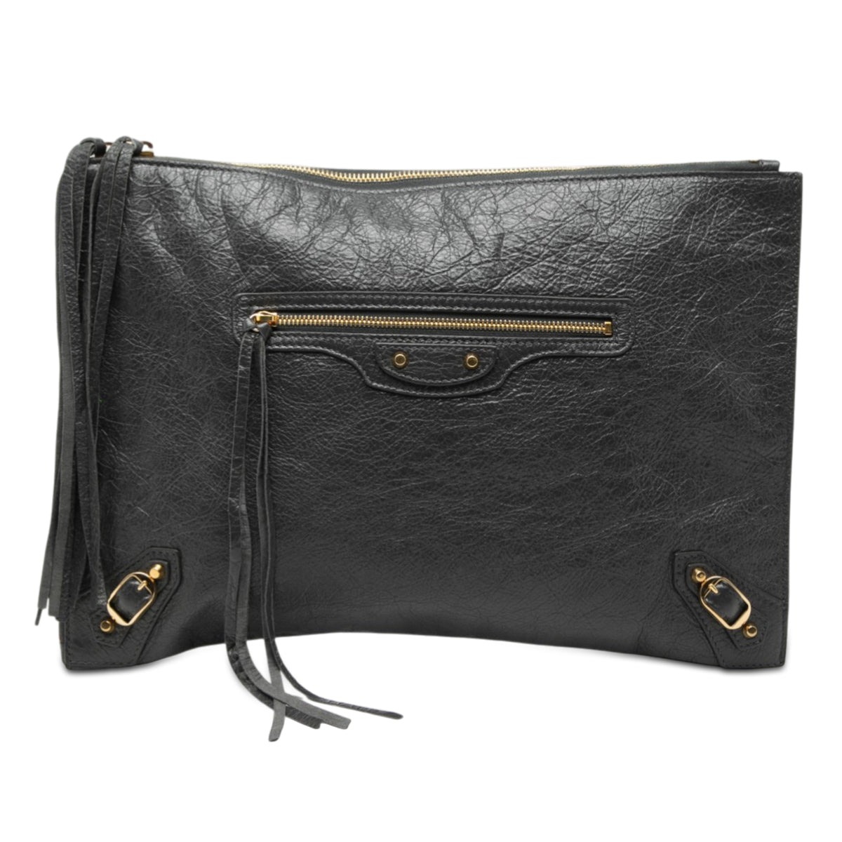 Sac Balenciaga Cuir d’agneau Motocross Classic Zip Around Flat Pochette - Gris