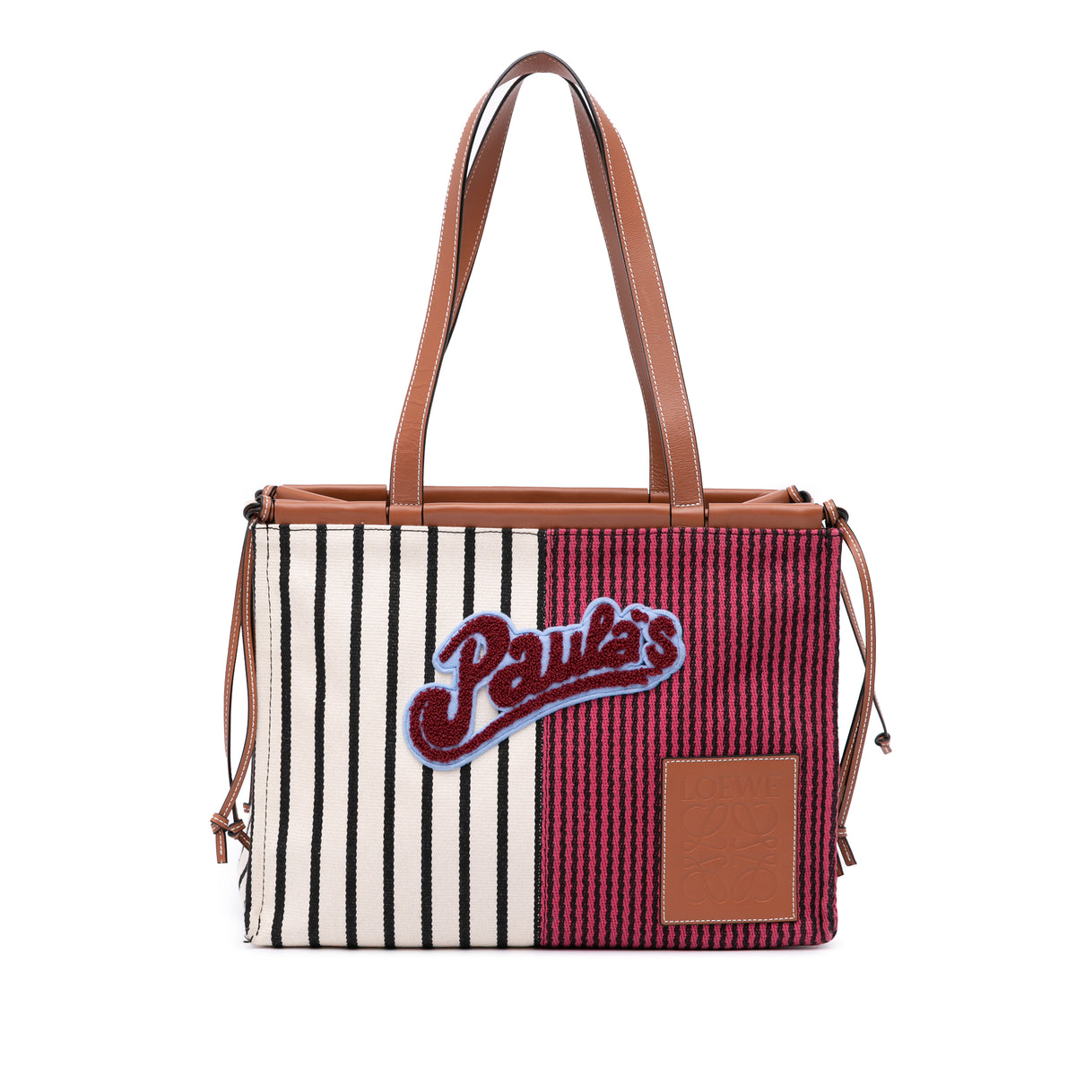 Sac Loewe Paulas Ibiza Large Toile Stripes Cushion Cabas - Rouge