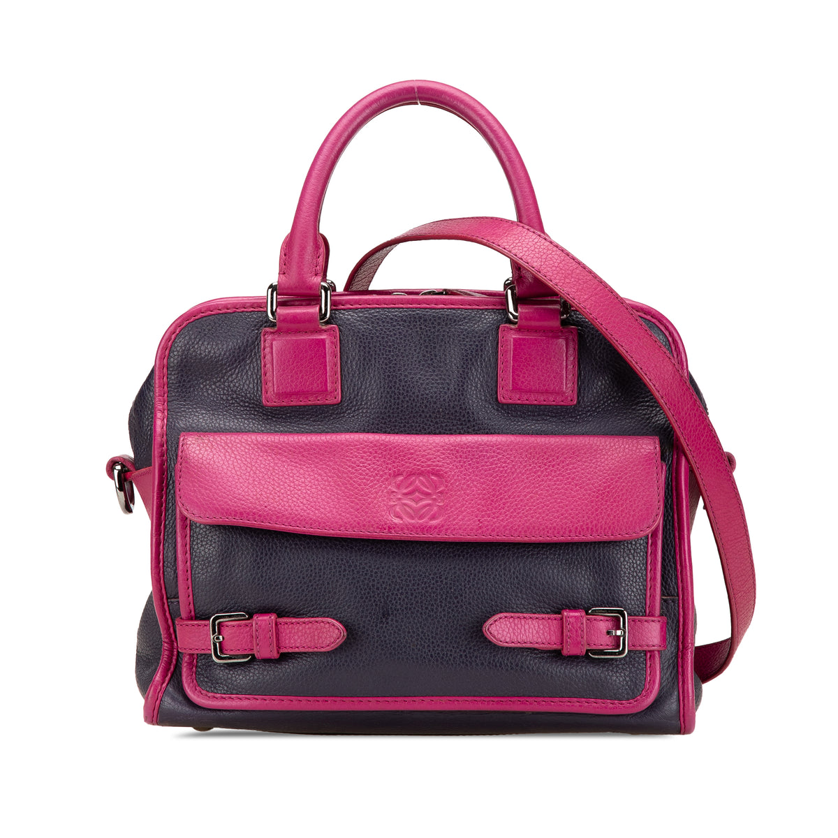Sac Loewe Bicolore Grained Cuir de veau Cruz Sac à main - Bleu