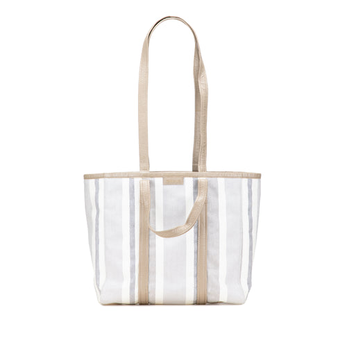 Bag Balenciaga Medium Woven Calfskin Barbes East West Cabas Bag - Gray