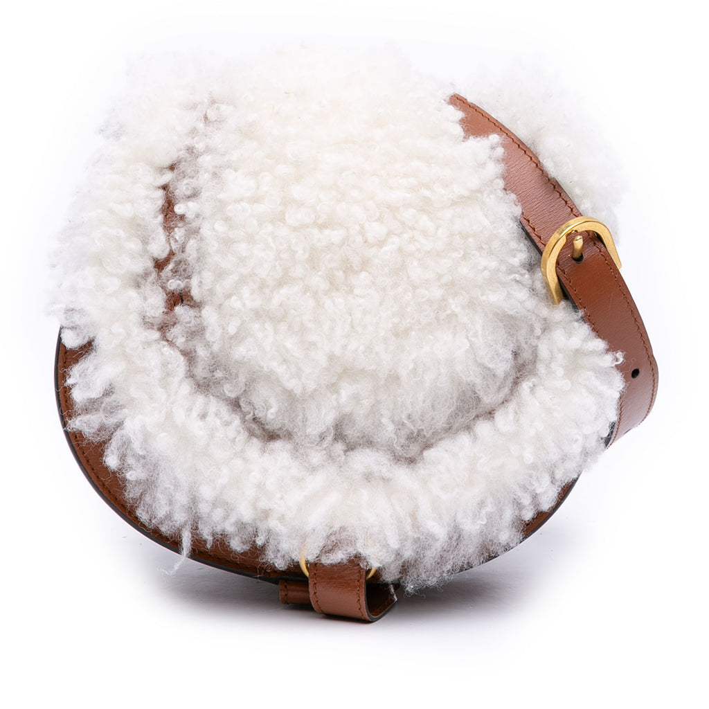 Sac Chloé Mini Shearling and Cuir de veau Marcie Saddle Bandoulière - Marron
