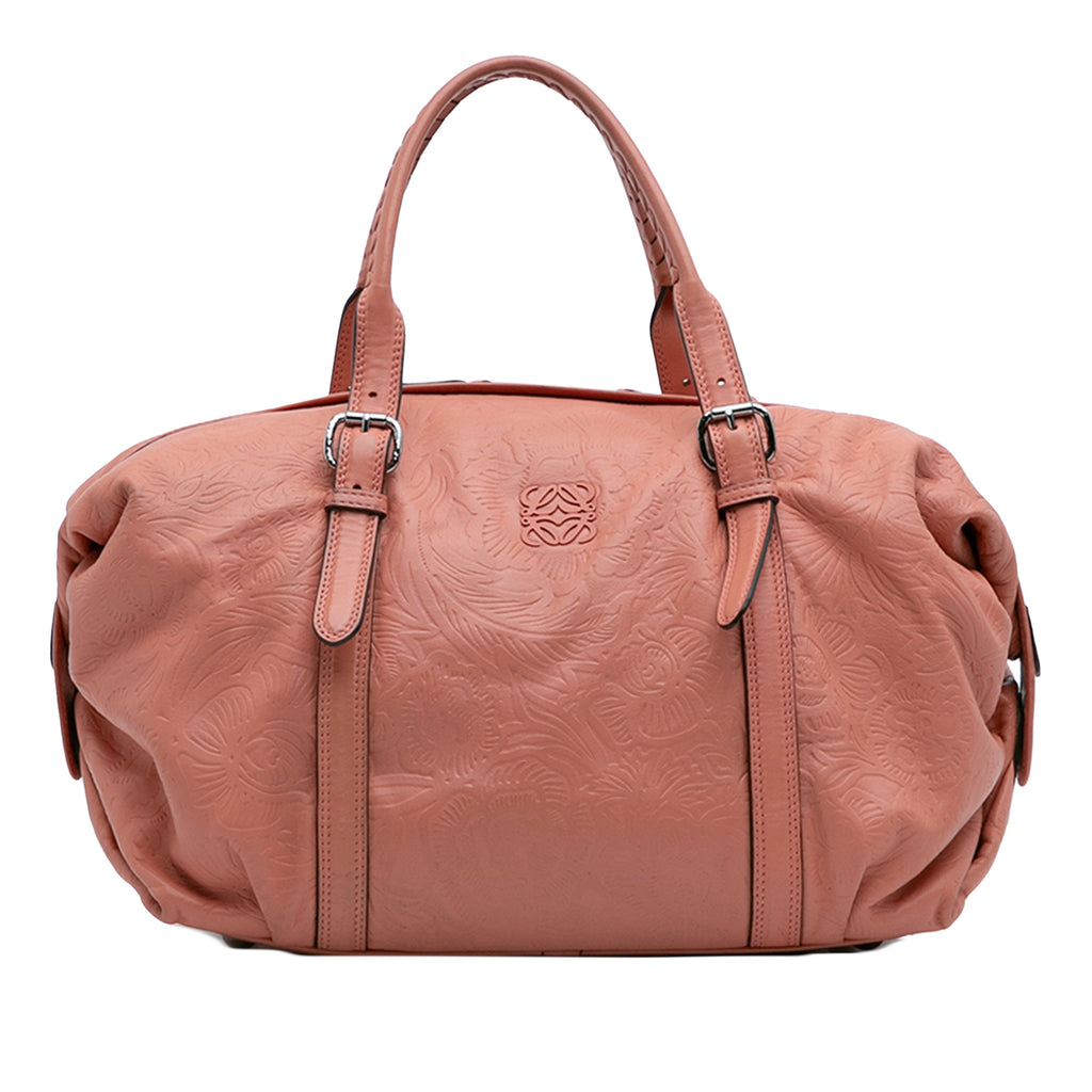 Sac Loewe Embossé Cuir Anagram Boston Bag - Orange