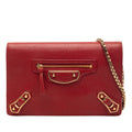 Sac Balenciaga Cuir de chèvre Motocross Metallic Edge Portefeuille chaîne - Rouge