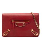 Sac Balenciaga Cuir de chèvre Motocross Metallic Edge Portefeuille chaîne - Rouge
