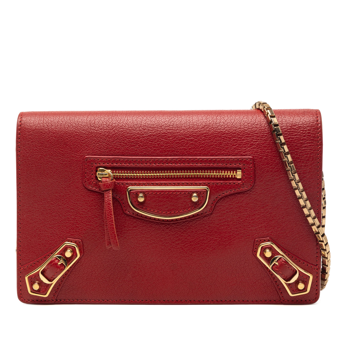 Sac Balenciaga Cuir de chèvre Motocross Metallic Edge Portefeuille chaîne - Rouge
