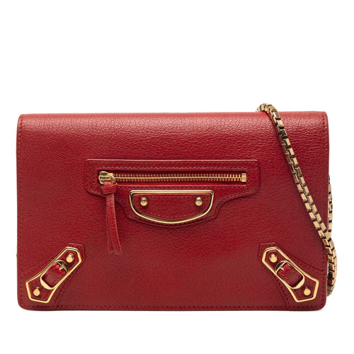 Bag Balenciaga Leather de chèvre Motocross Metallic Edge Portefeuille chaîne - Red