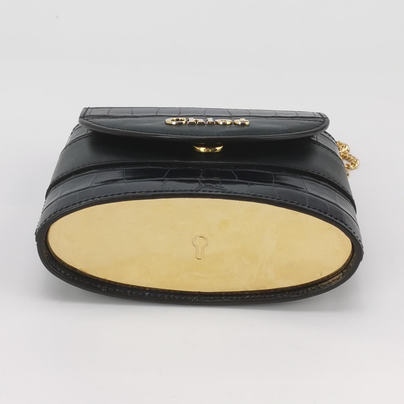 Sac Abbey Rock Chain en cuir noir Chloé