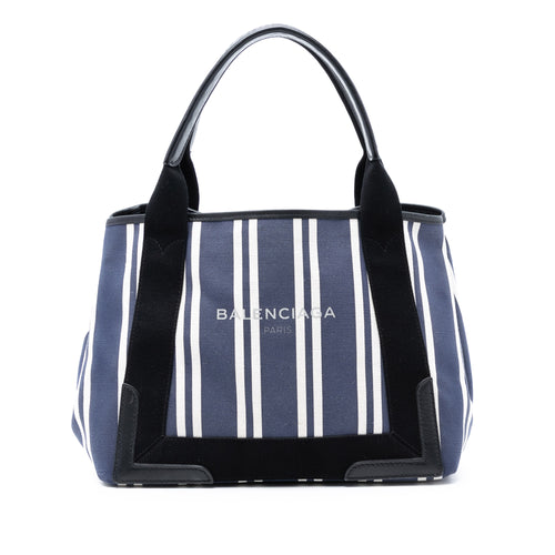 Sac Balenciaga Toile Striped Navy Cabas S - Bleu