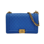 Sac Boy Medium en cuir bleu Chanel