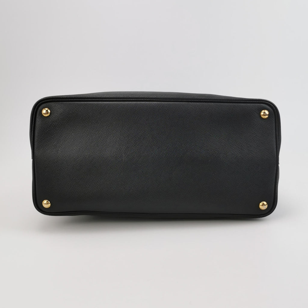 Sac Cabas Galleria Double Grand en cuir noir Prada