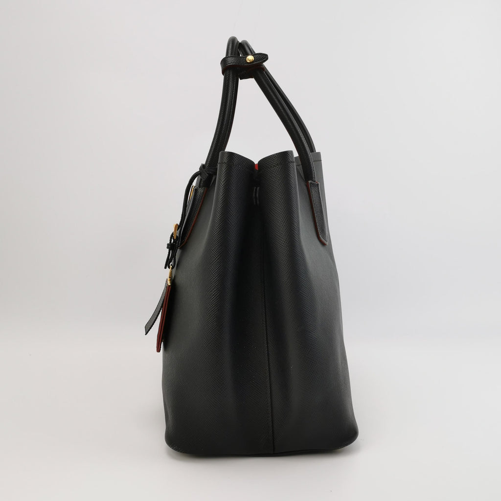 Sac Cabas Galleria Double Grand en cuir noir Prada
