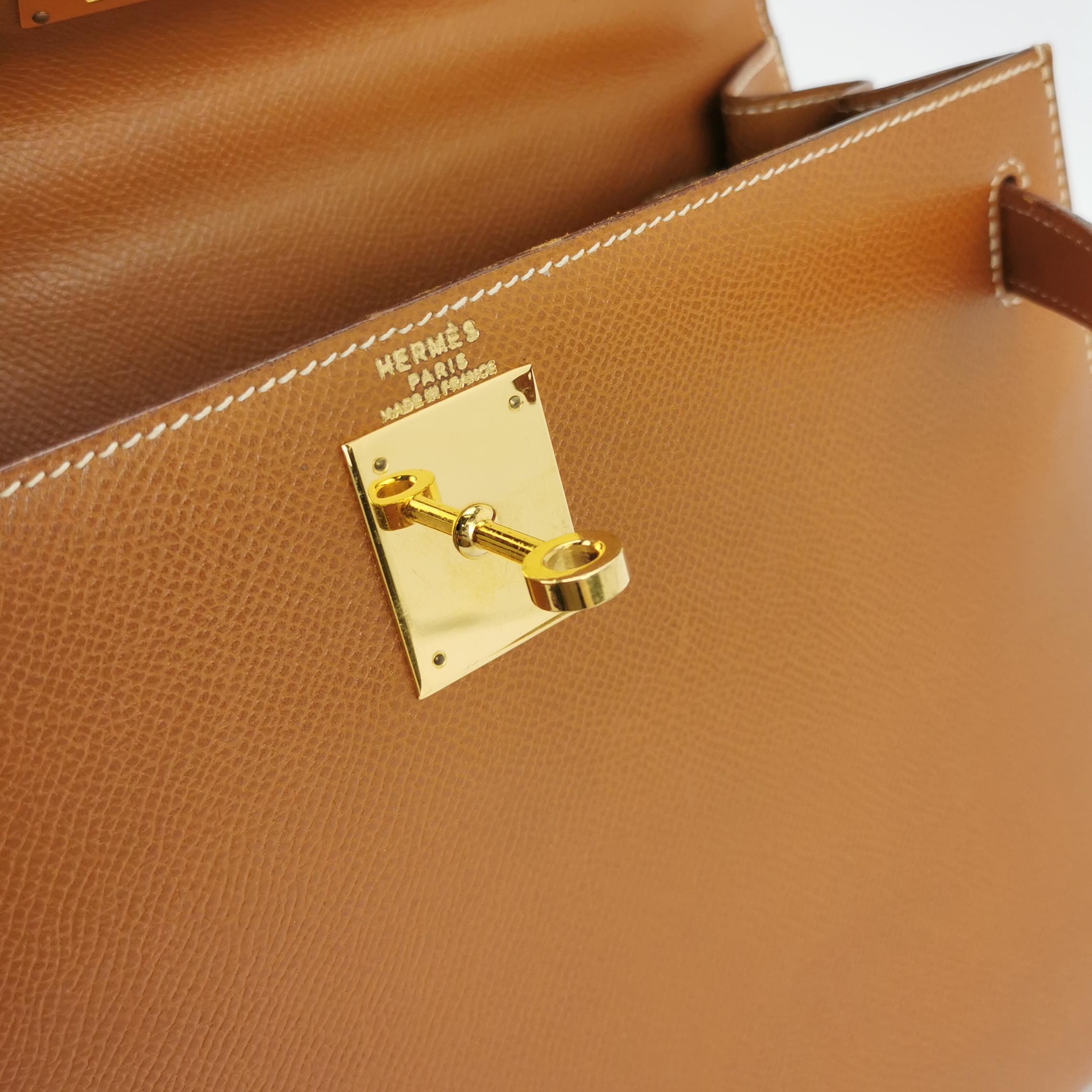 Sac Kelly 28 en cuir Camel Hermès